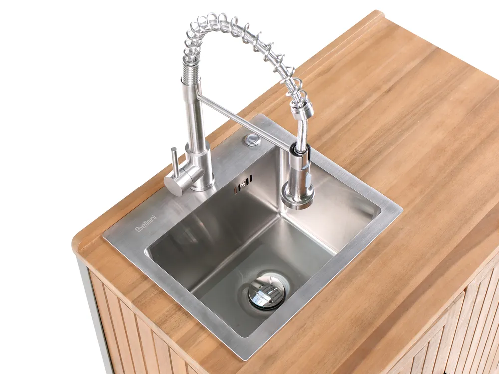 3 Piece Outdoor Kitchen Set with Sink IVREA Brown/ Silver Certified Acacia Wood_988385