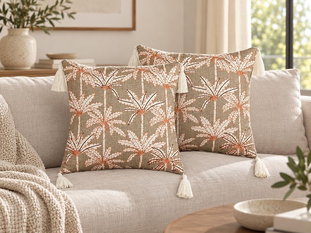 Set of 2 Decorative Cushions MELOBESIA 45 x 45 cm Cotton Multicolour Plant Pattern