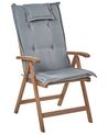 Lot de 6 chaises de jardin pliantes en bois d'acacia sombre avec coussins gris AMANTEA_879814