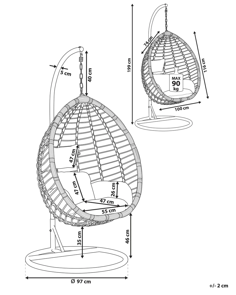 Hanging Chair with Stand TOLLO PE Rattan Grey_763804