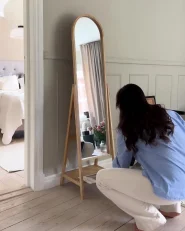Standing Mirror with Shelf CHAMBERY 170 cm Paulownia Wood Light Brown_1171077