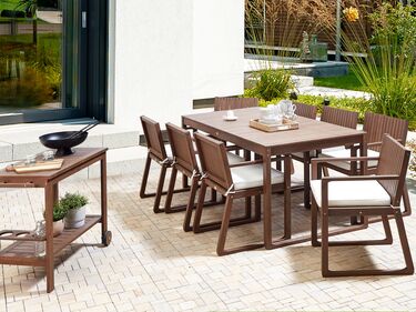 8 Seater Dark Acacia Wood Garden Dining Set with Off-White Cushions SASSARI