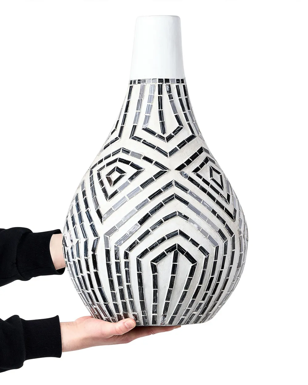 Whitefurze - Vaso Rotondo Design Veneziano, 33 Cm, 4 Pezzi, Nero - Ideale Per Interni Ed Esterni