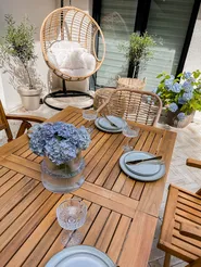 Set da pranzo da giardino 6 posti JAVA con cuscini Legno d'acacia Bianco sporco_831952