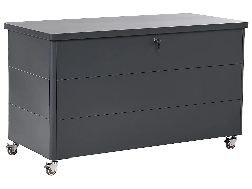 Aufbewahrungsbox KYMI 136 cm 55 cm Metall mit Rädern Dunkelgrau