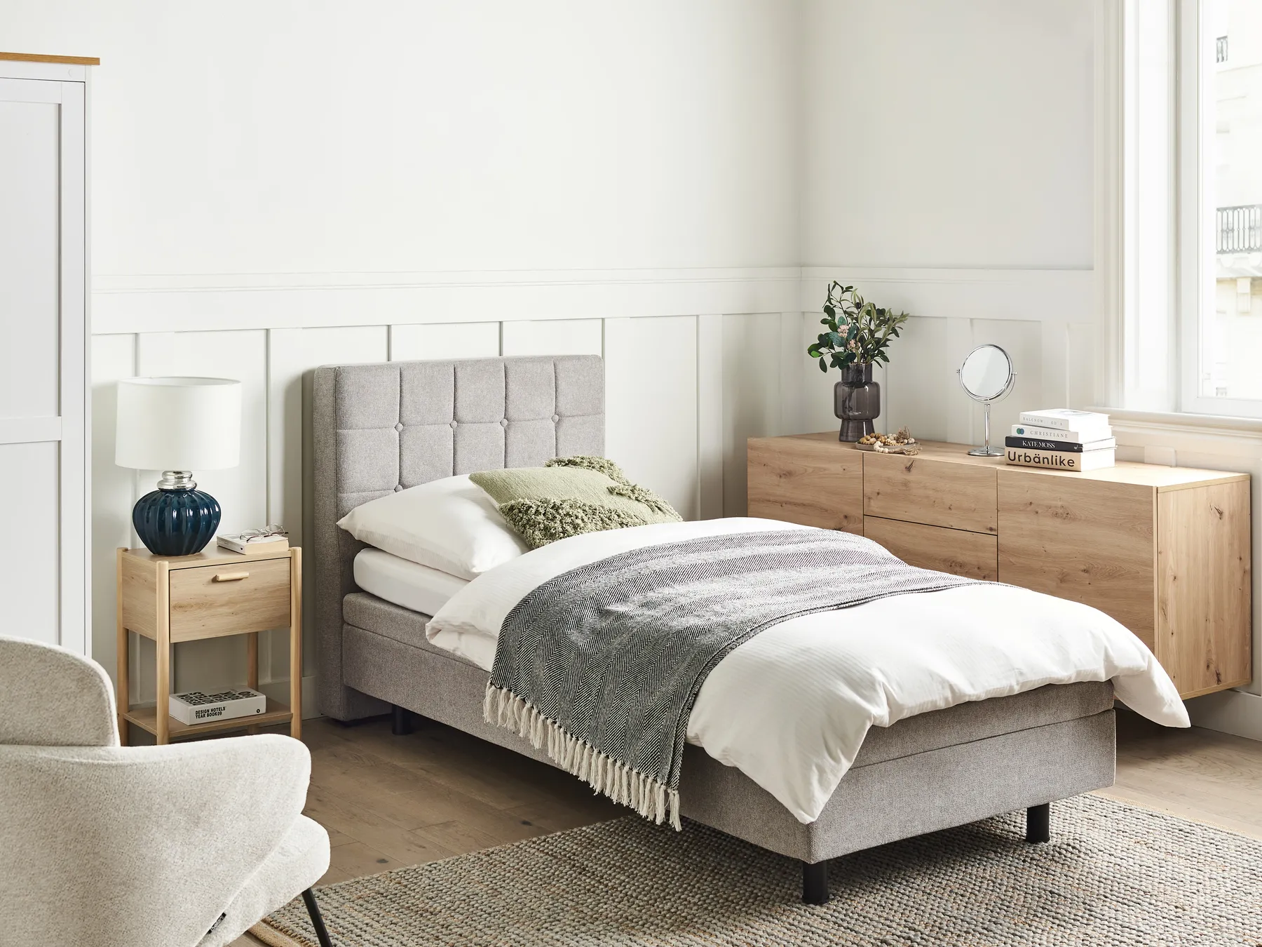 Adjustable Bed Fabric DUKE 80 x 200 cm (EU Small Single) Light Grey_973564