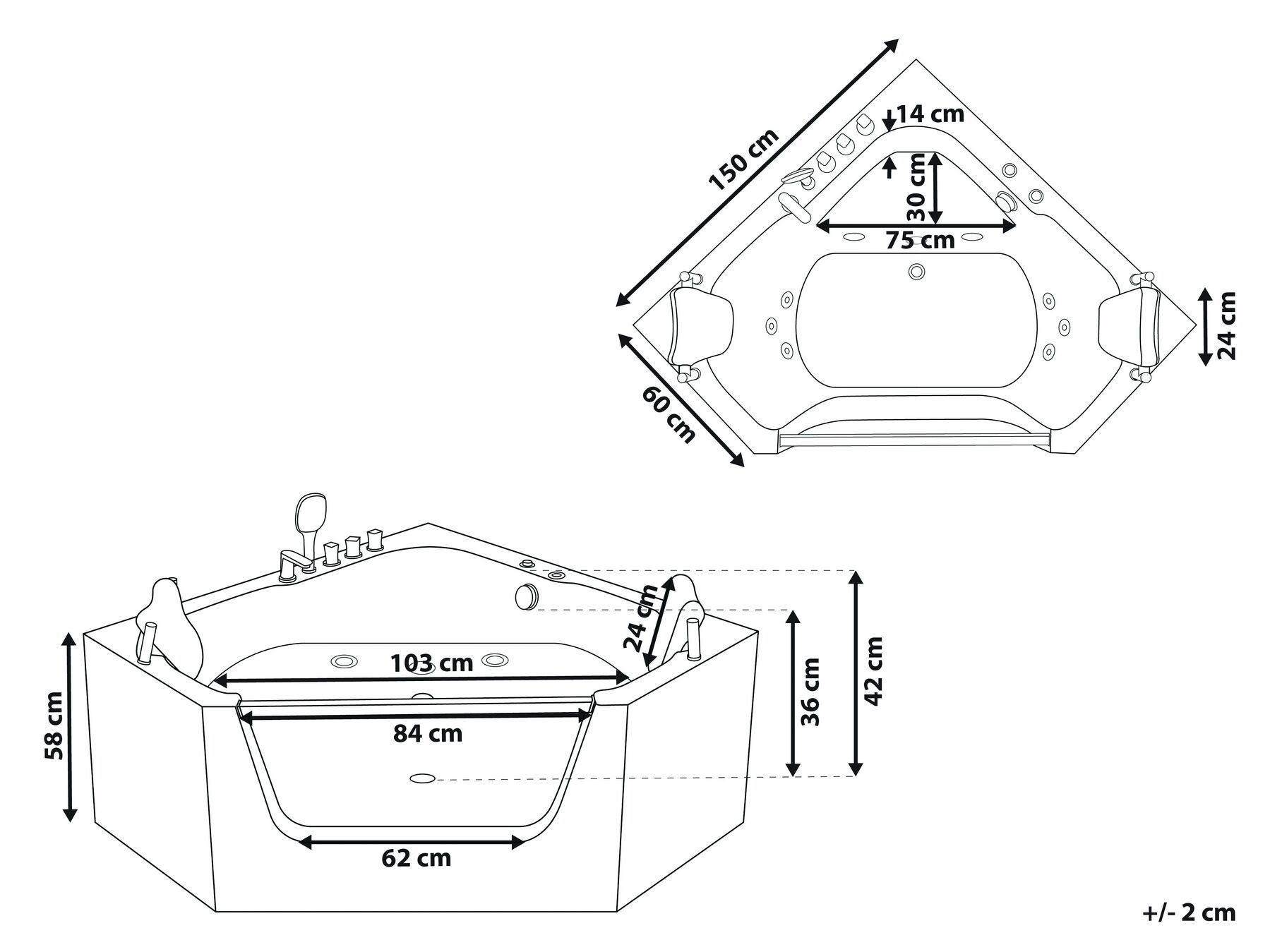 Whirlpool Corner Bath 1500 x 1500 mm White CANTALLA_873896 Whirlpool Corner Bath 1500 x 1500 mm White CANTALLA_873896
