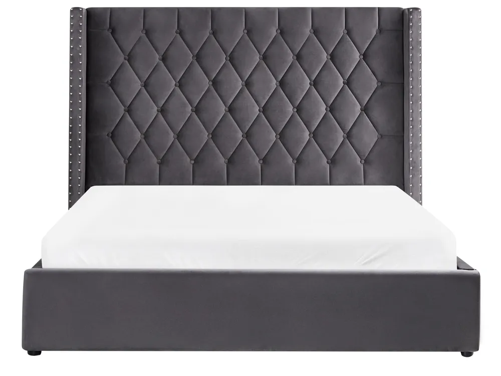 Ottoman Bed LUBBON Velvet Grey 160 x 200 cm (EU King Size)_766863