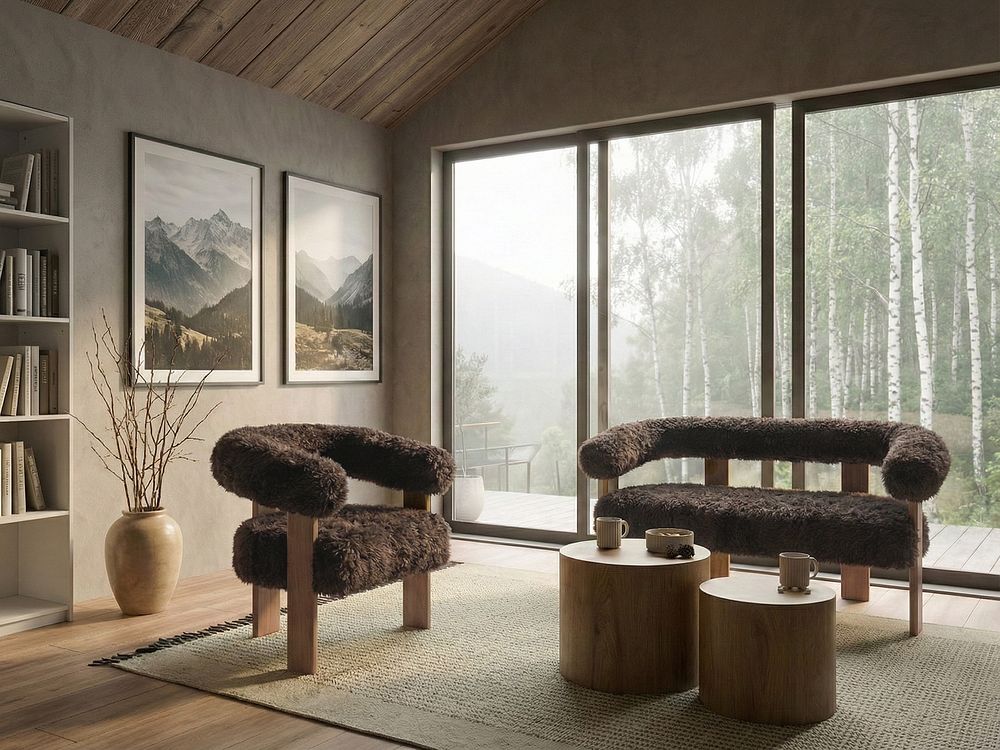 Sofa Set ILBRO Webpelz Dunkelbraun / Hellbraun