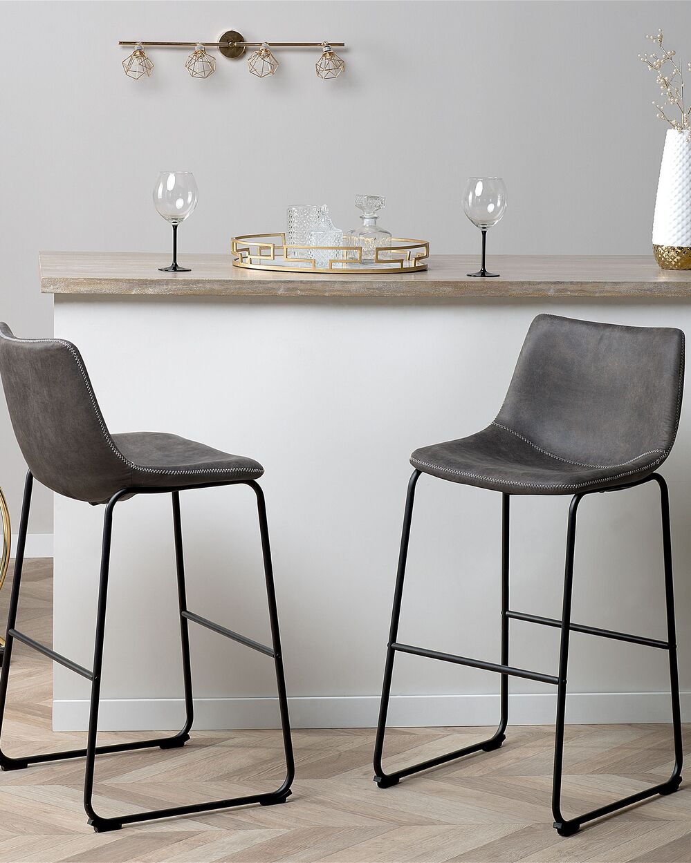Bar Chair Set of 2 Fabric Grey FRANKS Beliani