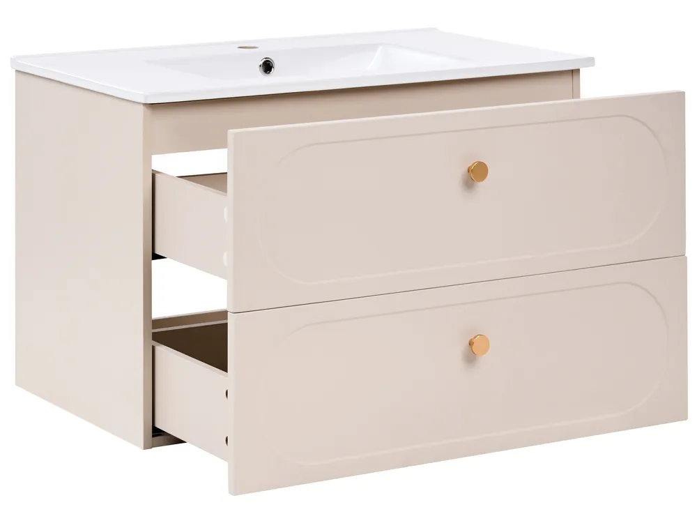 Wall Mounted Vanity Unit with Basin TARUMIR 80 cm Beige_1125495