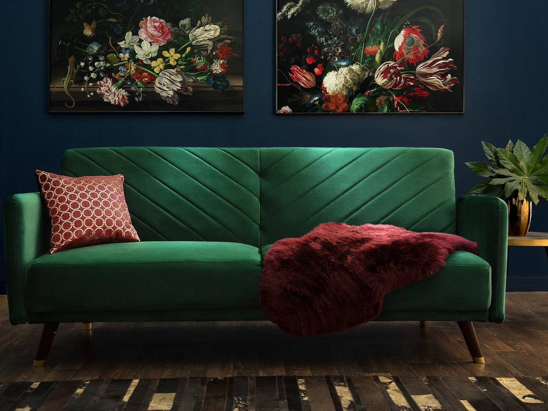 Sofa Bed 3 Seater SENJA Velvet Emerald Green_707269