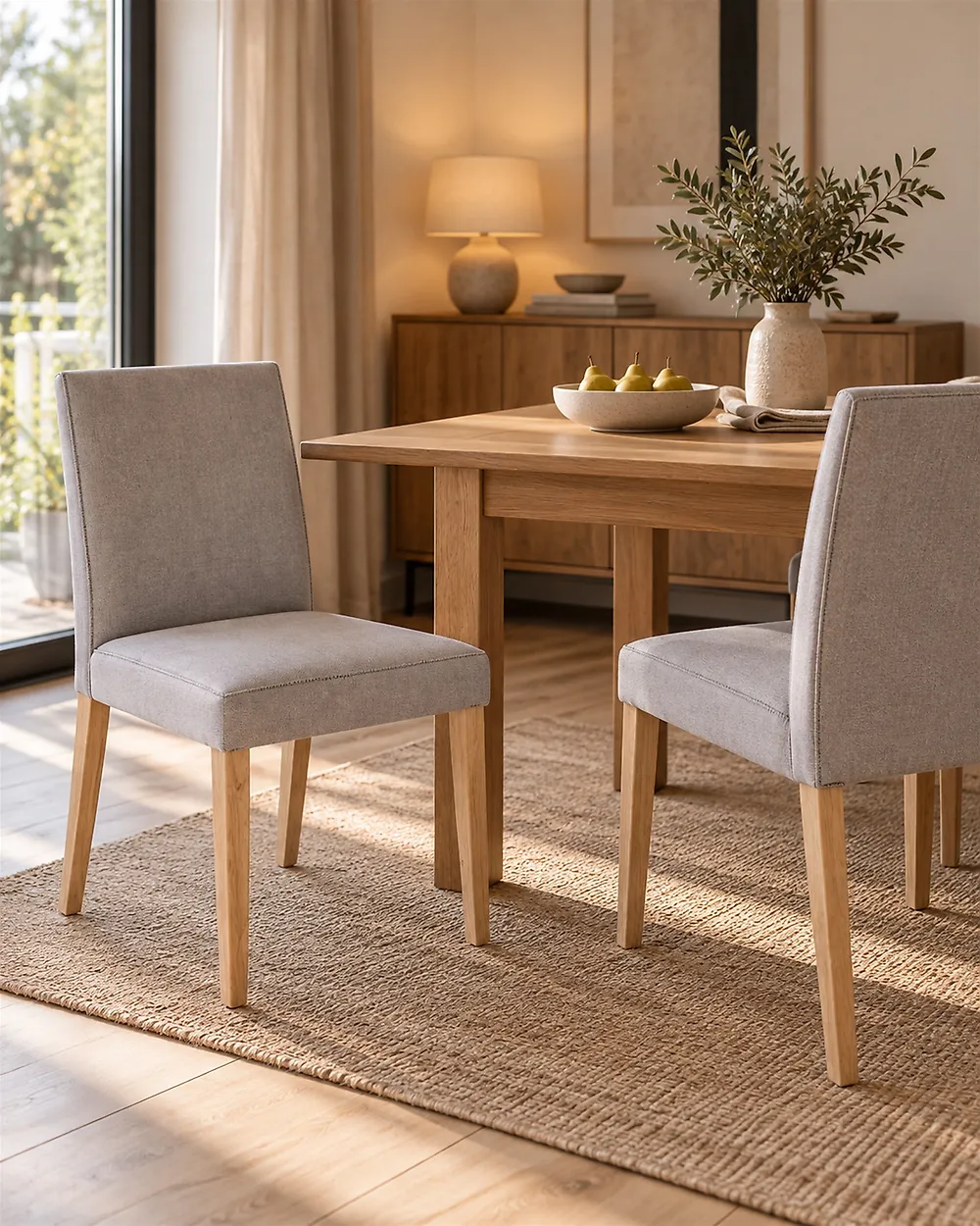 Lot De 2 Chaises De Salle à Manger Modernes - Tissu Gris, Bois Hévéa - Dimensions 48x43x80 Cm