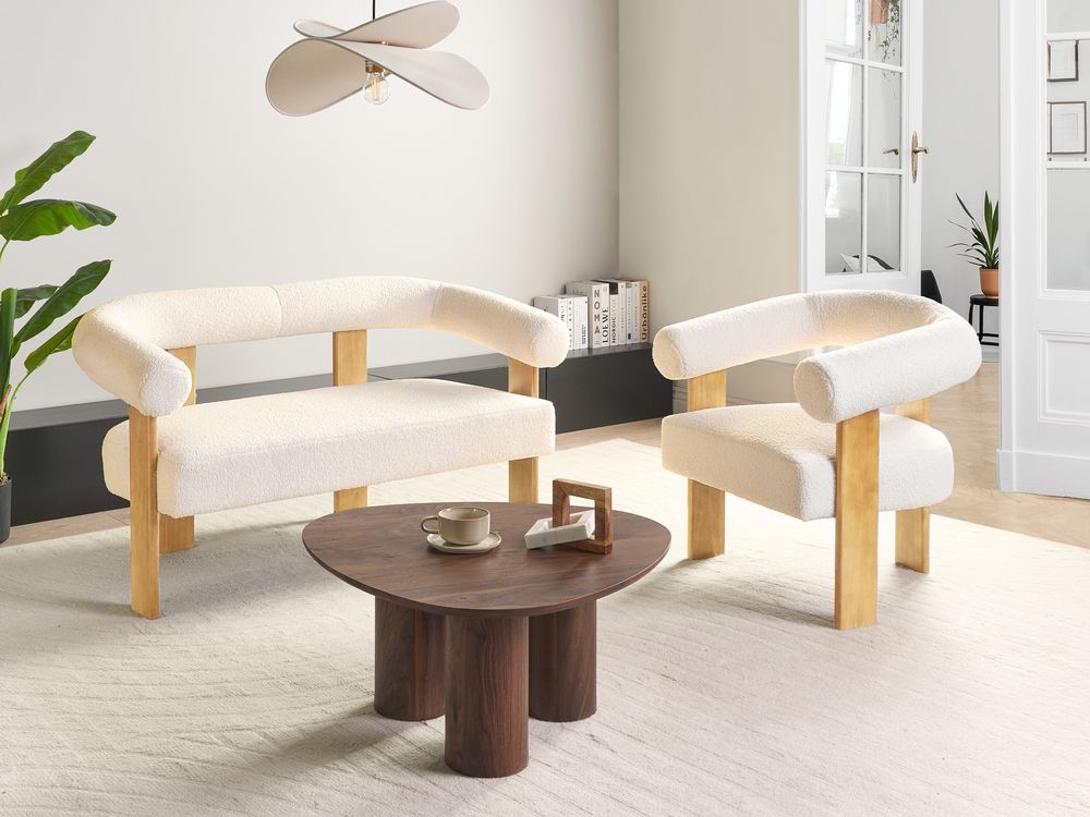 Sofa Set ILBRO Bouclé Cremeweiß / Hellbraun