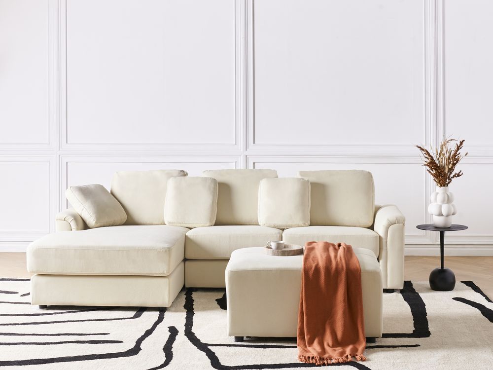 Ecksofa KOHLO mit Ottomane Stoff Hellbeige rechtsseitig