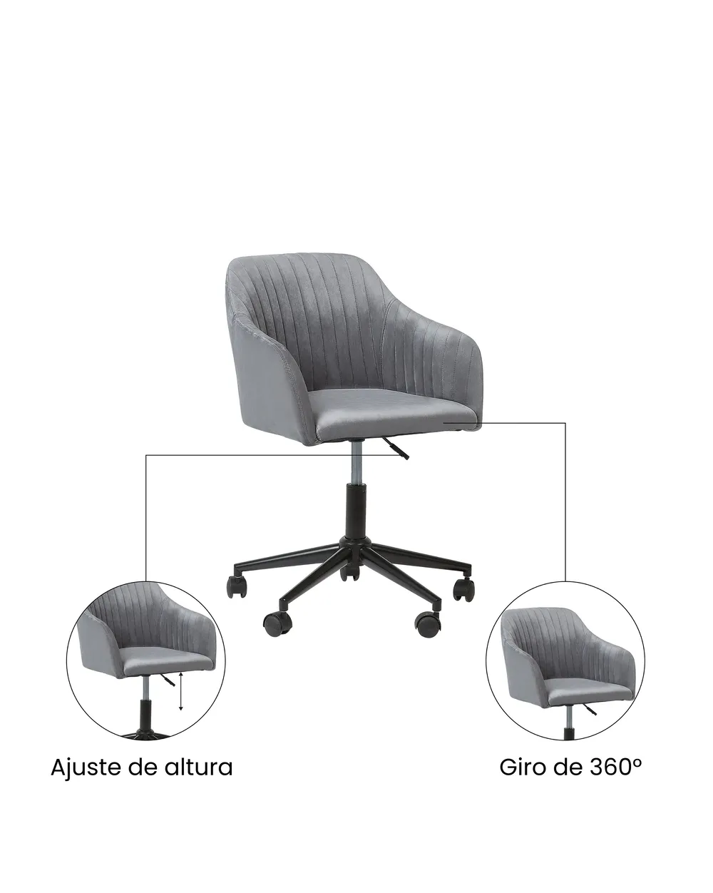 Silla de escritorio VENICE Terciopelo Gris_1071545