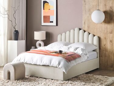 Velvet EU Double Size Ottoman Bed Off White VINCENNES