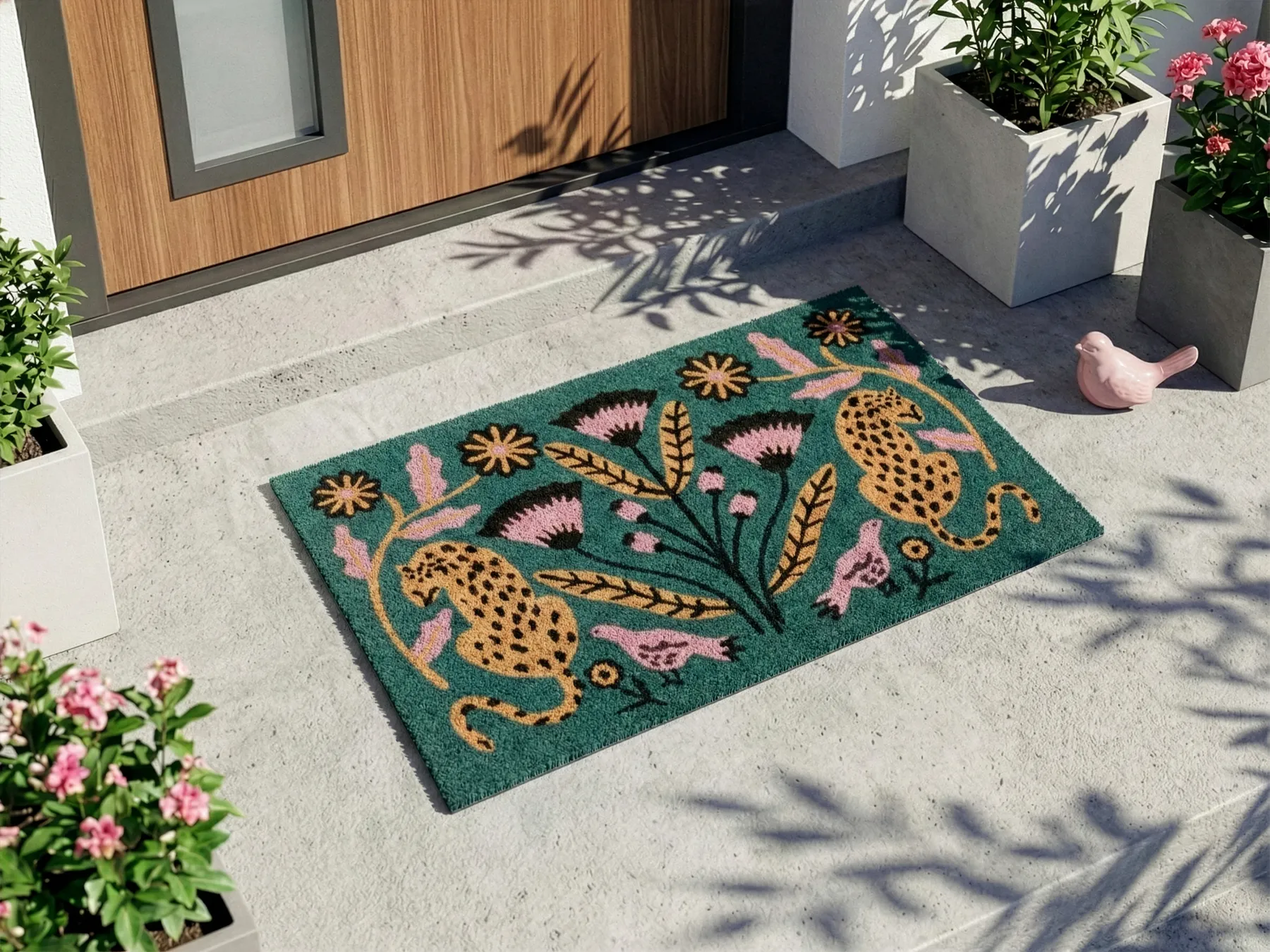 Wycieraczka NAKNEK Kolorowy 40 x 60 cm Kot Ptak Kwiat Włókno kokosowe_1050891