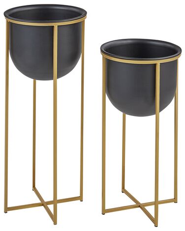 Set of 2 Metal Plant Pot Stands Black THUJA