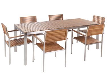 6 Seater Certified Teak Garden Dining Set Light Wood VIAREGGIO II