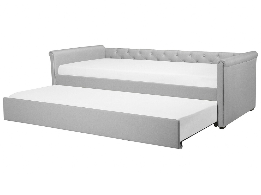 Grey upholstered trundle bed sale