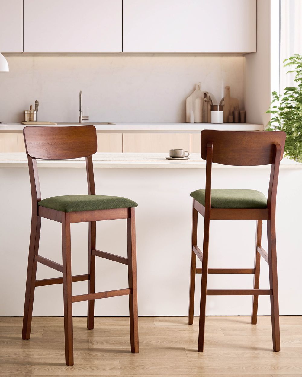 Set van 2 barstoelen AMBLER Hout Donkerbruin/groen