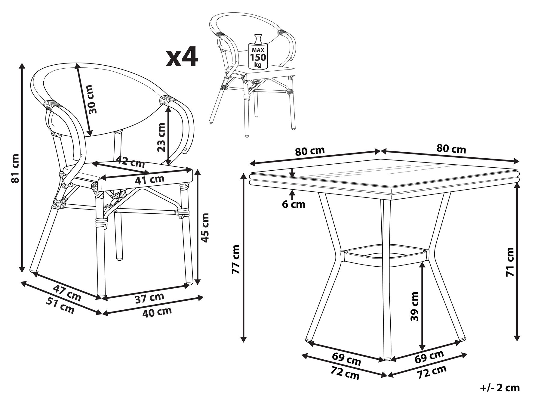 Garden Dining Set 4 Seater CASPRI PE Rattan Blue/ White_1090703