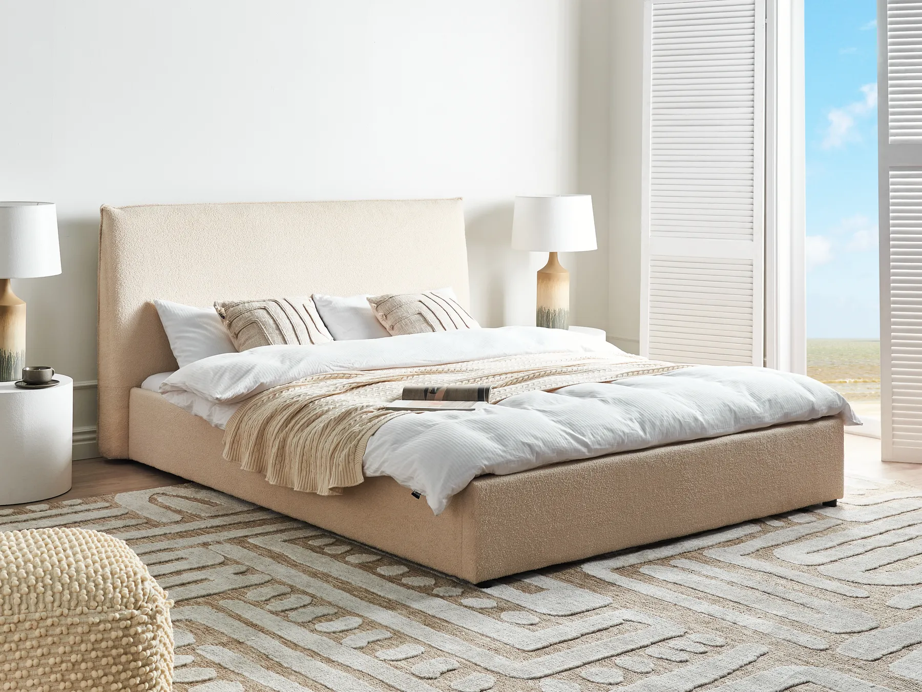 Waterbed Boucle LAVAUR 160 x 200 cm (EU King Size) Beige_985885