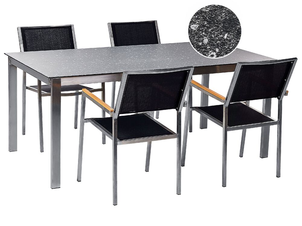 Set dining pentru grădină cu 4 locuri COSOLETO/GROSSETO Sticlă securizată efect de granit Negru