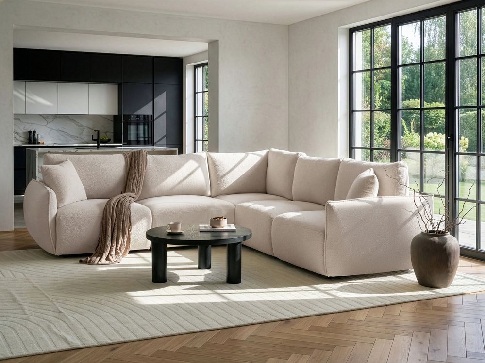 Modular Corner Sofa 5 Seater MESNALI Boucle Off-White Left Hand