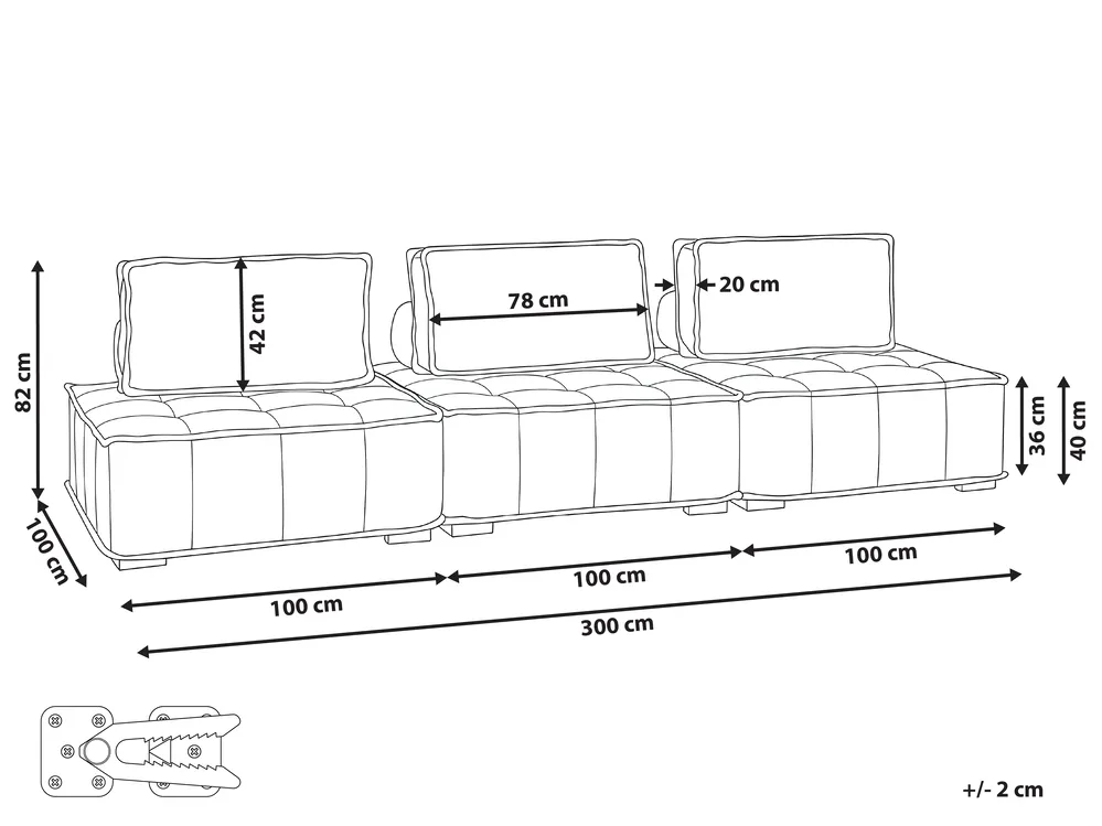 Modular Sofa 3 Seater TIBRO Fabric Off-White_1058156