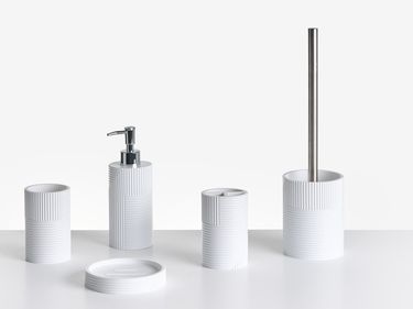 ACR¨ílico, 5-delige reinigingsset voor inclusief 1 emulsiefles, 1 tandenborstelhouder, 1 zeepbakje en 2 G¨rgara-kopjes (wit