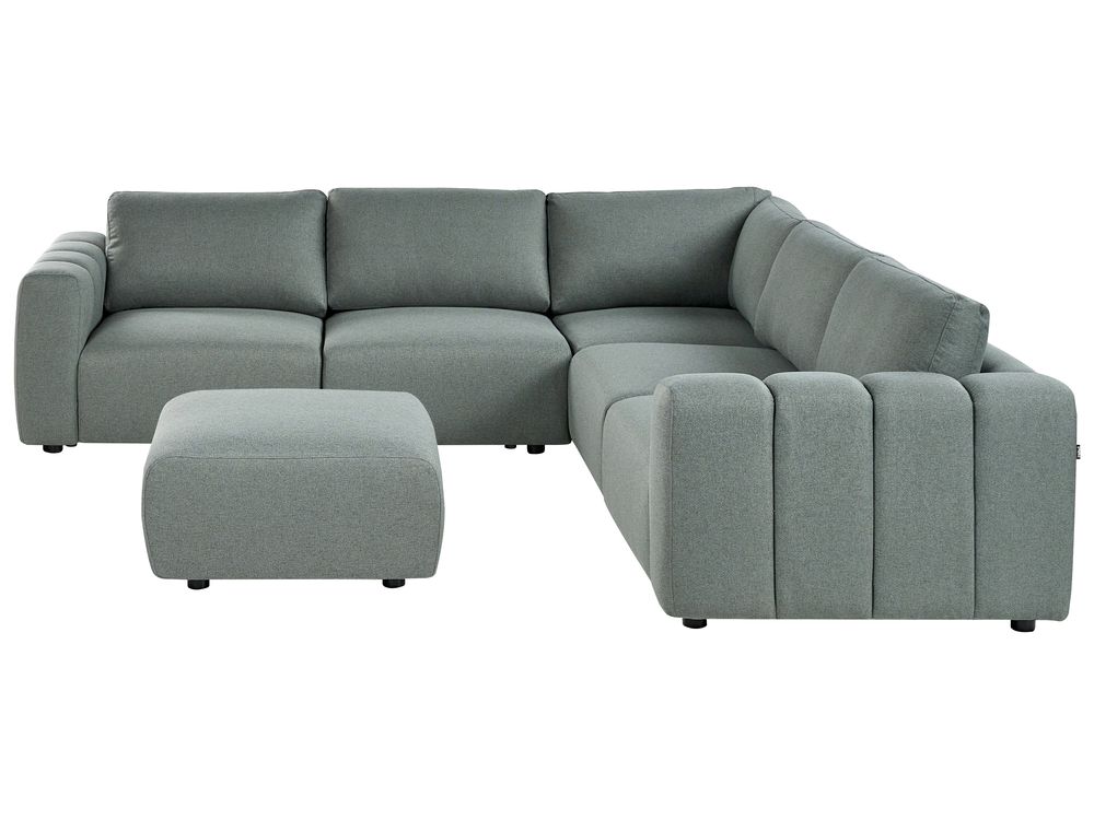 Canapé d'angle modulable 5 places KIVVIK avec ottoman Tissu Vert Côté gauche