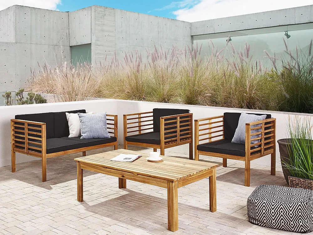 Garden Lounge Set with Table 4 Seater PACIFIC Acacia Wood Black_1176820