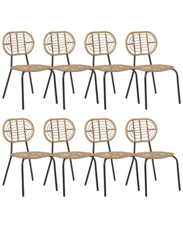Set of 8 PE Rattan Chairs Natural PRATELLO