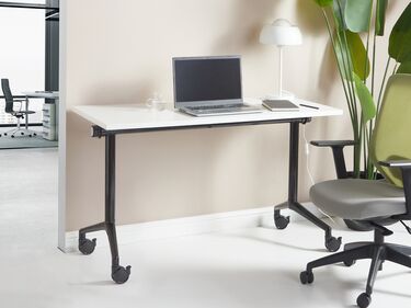 Folding Office Desk with Casters 120 x 60 cm White and Black CAVI