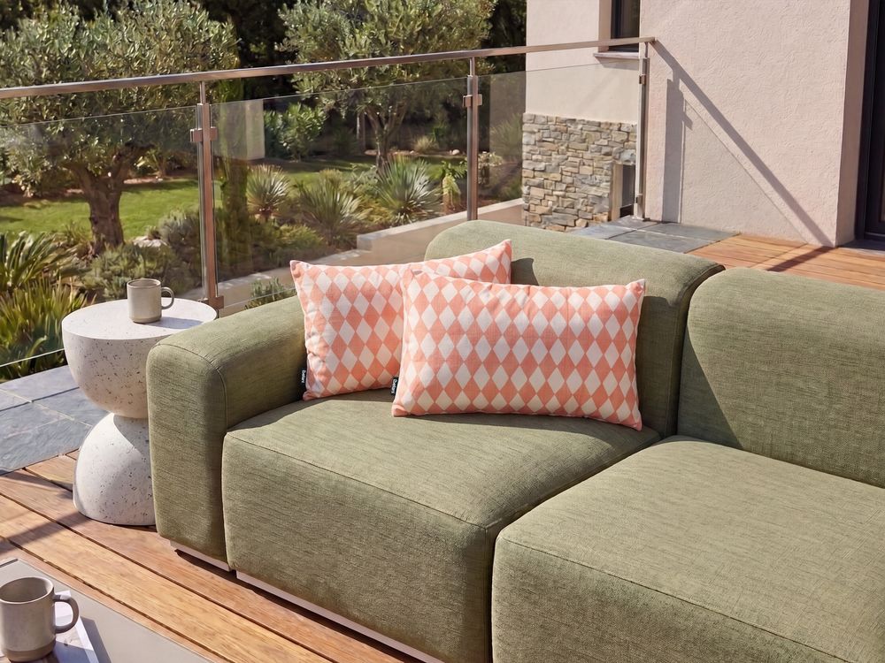 Set di 2 cuscini da esterno GREVILLEA Trama a scacchi 30 x 50 cm Rosso chiaro