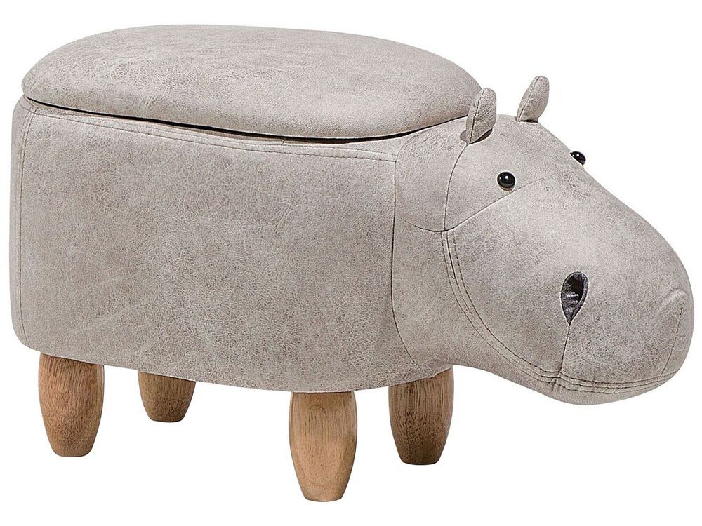 Tabouret de rangement animal HIPPO Hippopotame Cuir PU Gris clair