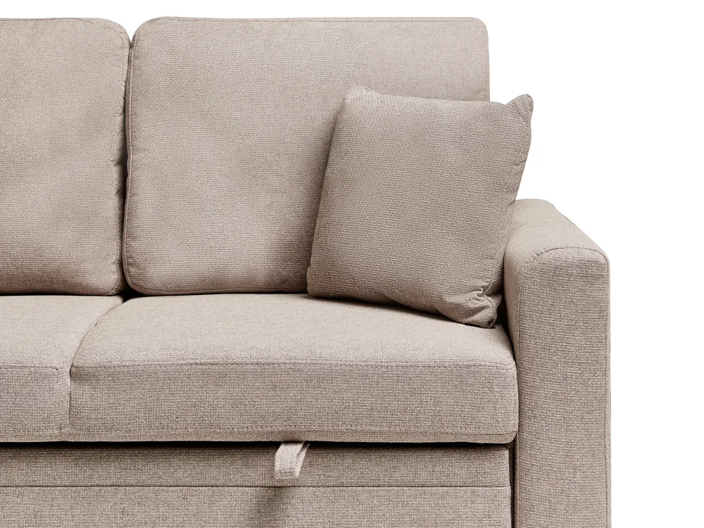 Corner Sofa Bed 3 Seater NASSJO Faux Linen Light Brown Right Hand_999565