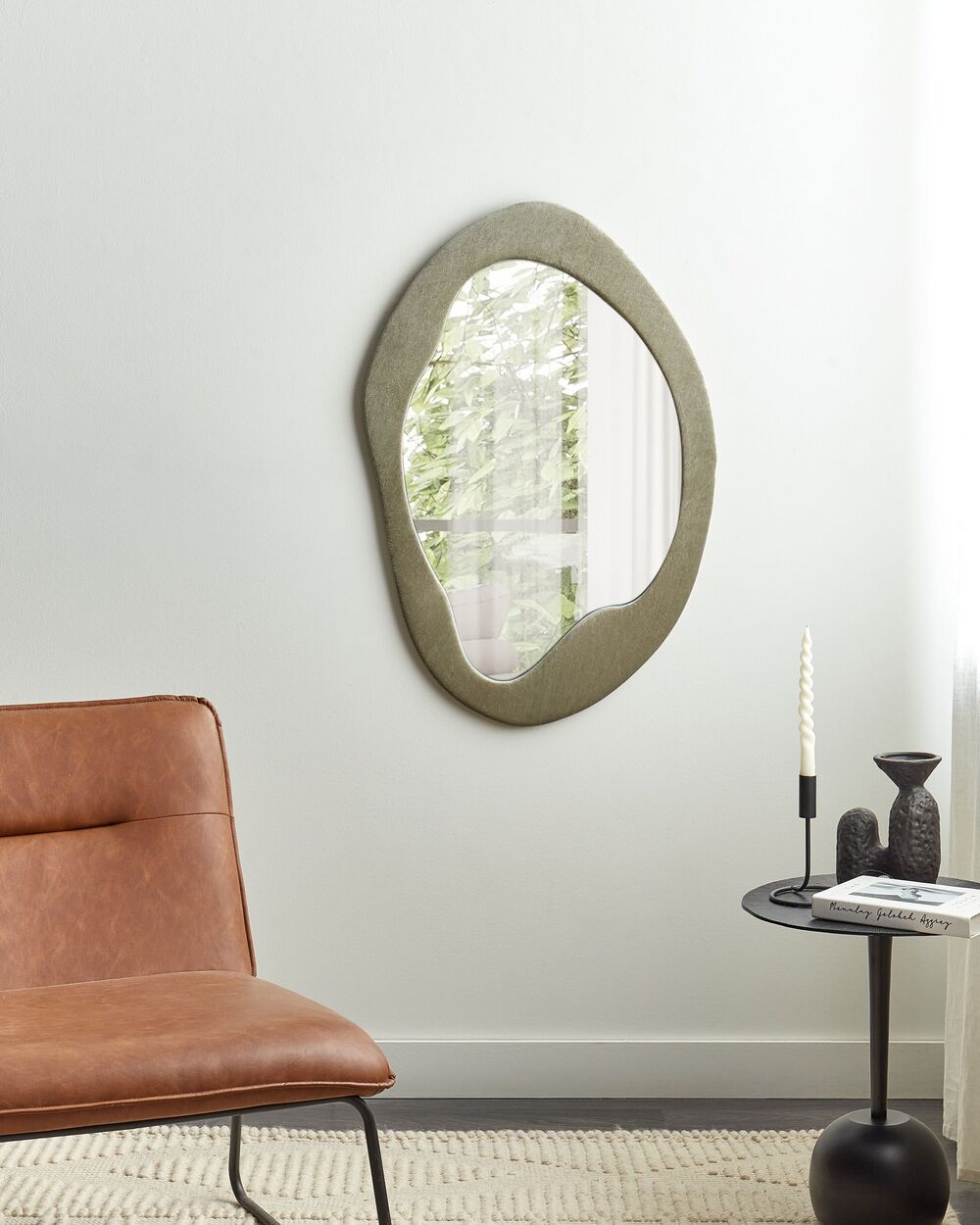 Lustro ścienne LENAX 59 cm 90 cm Welur Oliwkowy