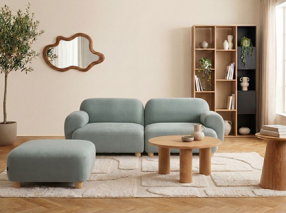 Sofá modular 2 lugares AMLI com repousa-pés Tecido Verde claro