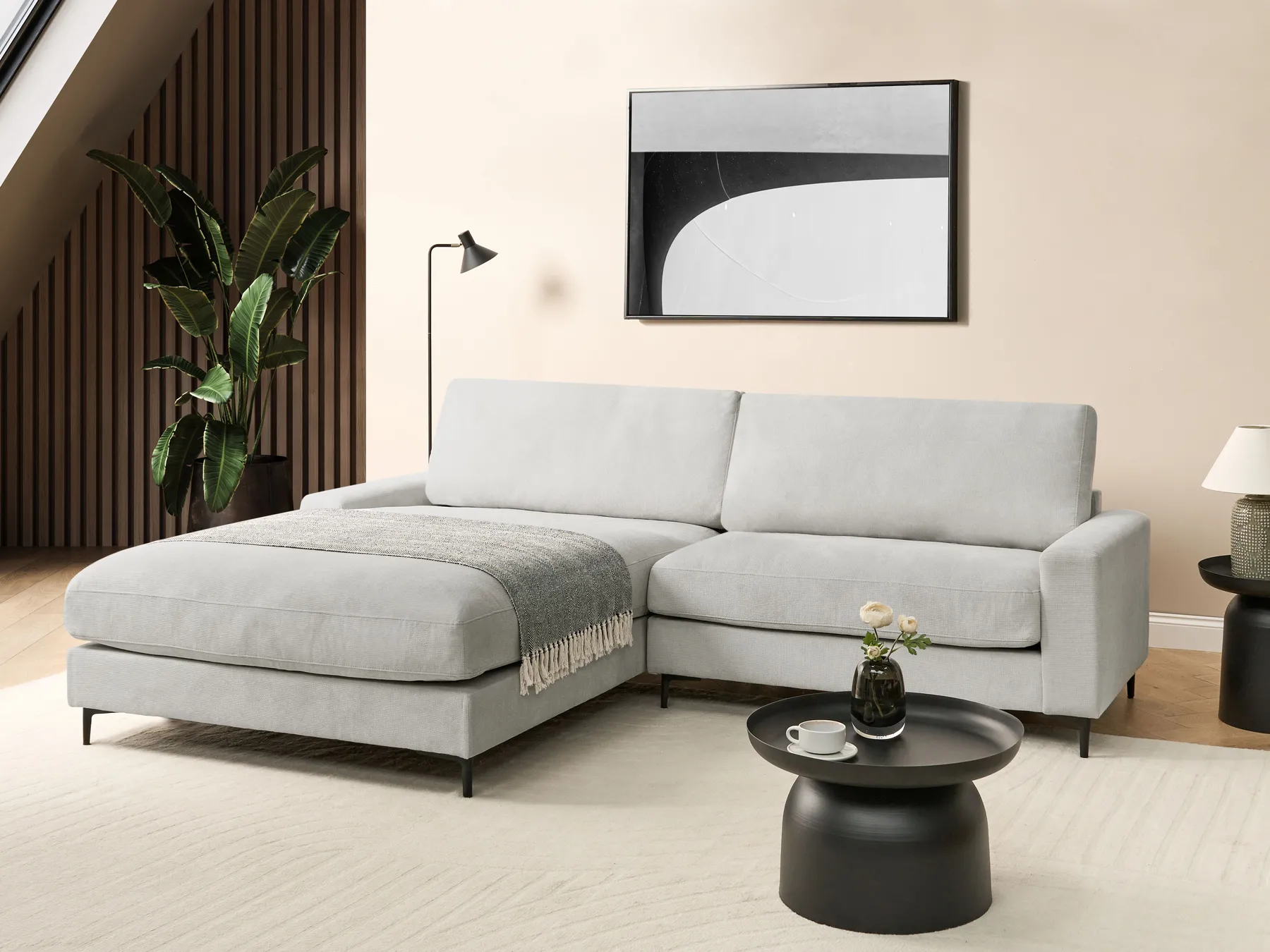 Corner Sofa 3 Seater MALOY Chenille Light Grey Right Hand_893643