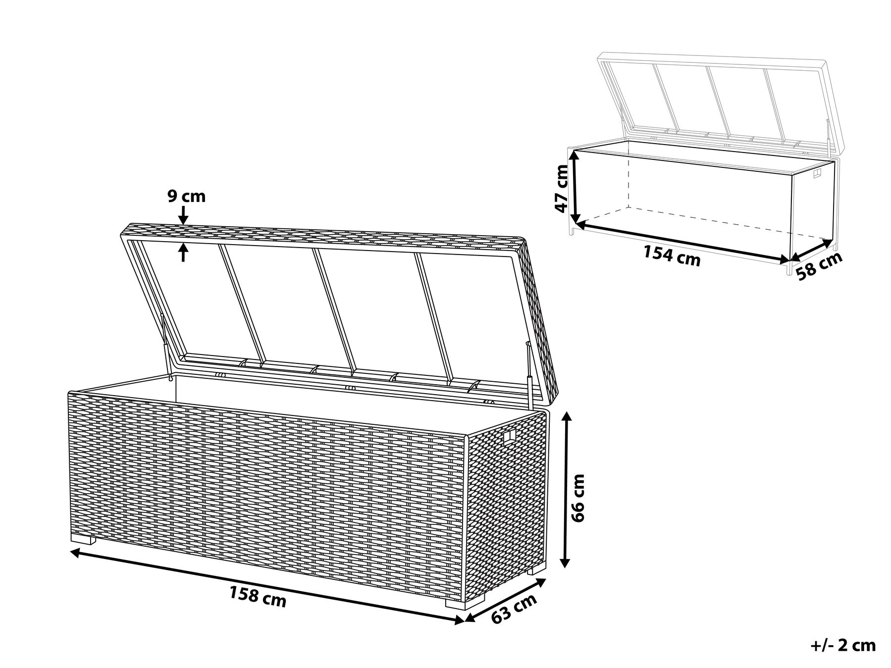 Storage Box MODENA 158 cm 63 cm PE Rattan Grey_774343