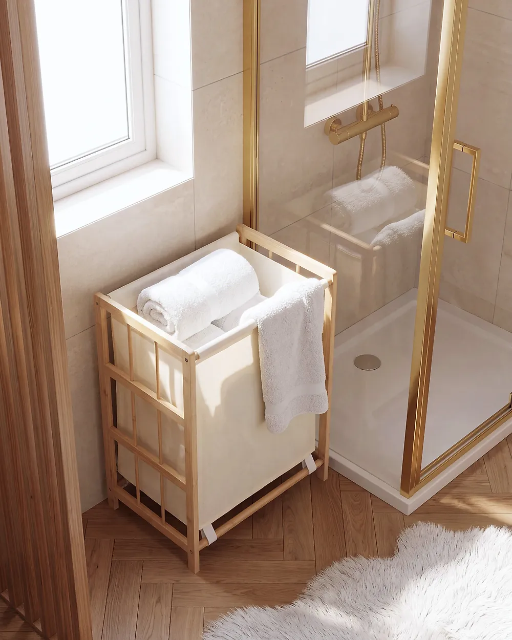 Laundry Basket MERIN Bamboo Light Brown 45 L_1193822