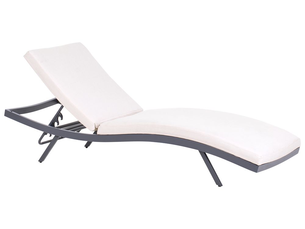 Sun Lounger with Cushion AMELIA Reclining Metal Light Beige