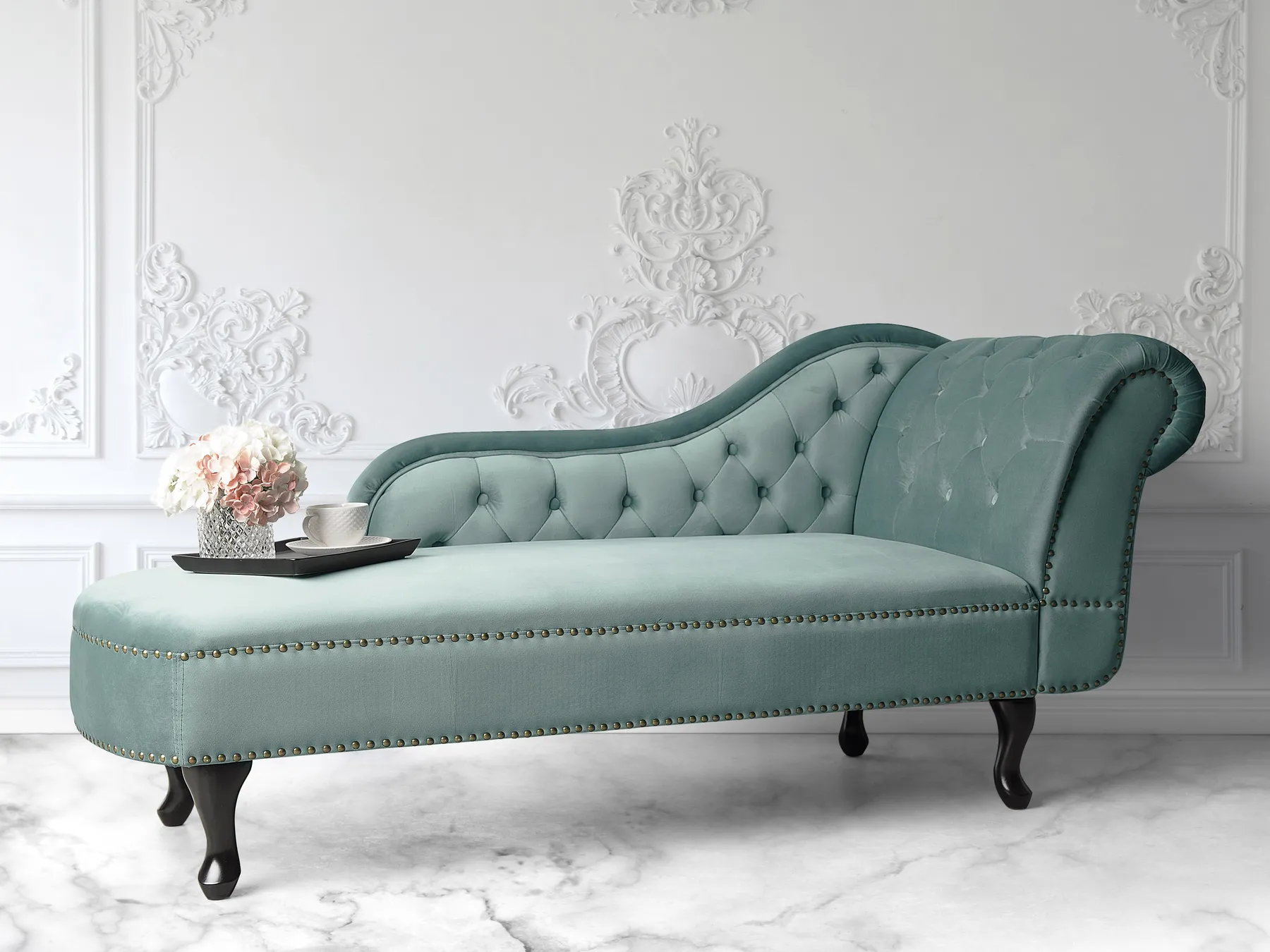 Right-Hand Chaise Longue NIMES Velvet Mint Green_712559