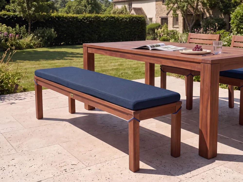 Garden Bench with Cushion TUSCANIA 160 cm Eucalyptus Wood Blue