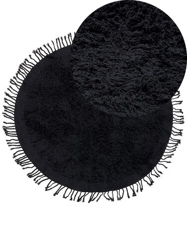 Round Cotton Shaggy Area Rug ⌀ 140 cm Black BITLIS