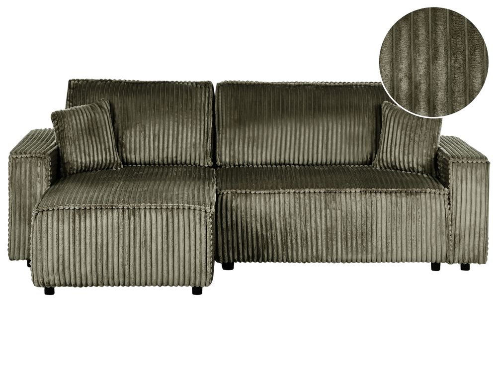 Corner Sofa Bed ABACKA with Storage Corduroy Green Right Hand