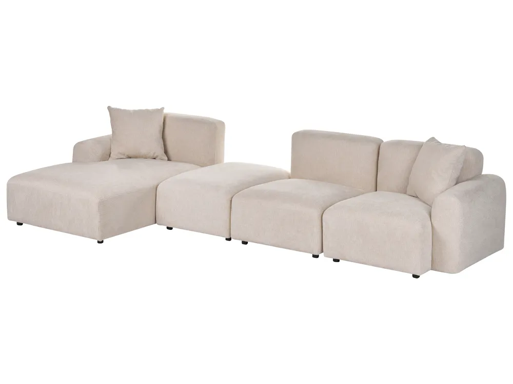 Modular Corner Sofa 3 Seater HEDE with Ottoman Fabric Light Beige Right Hand_1092164